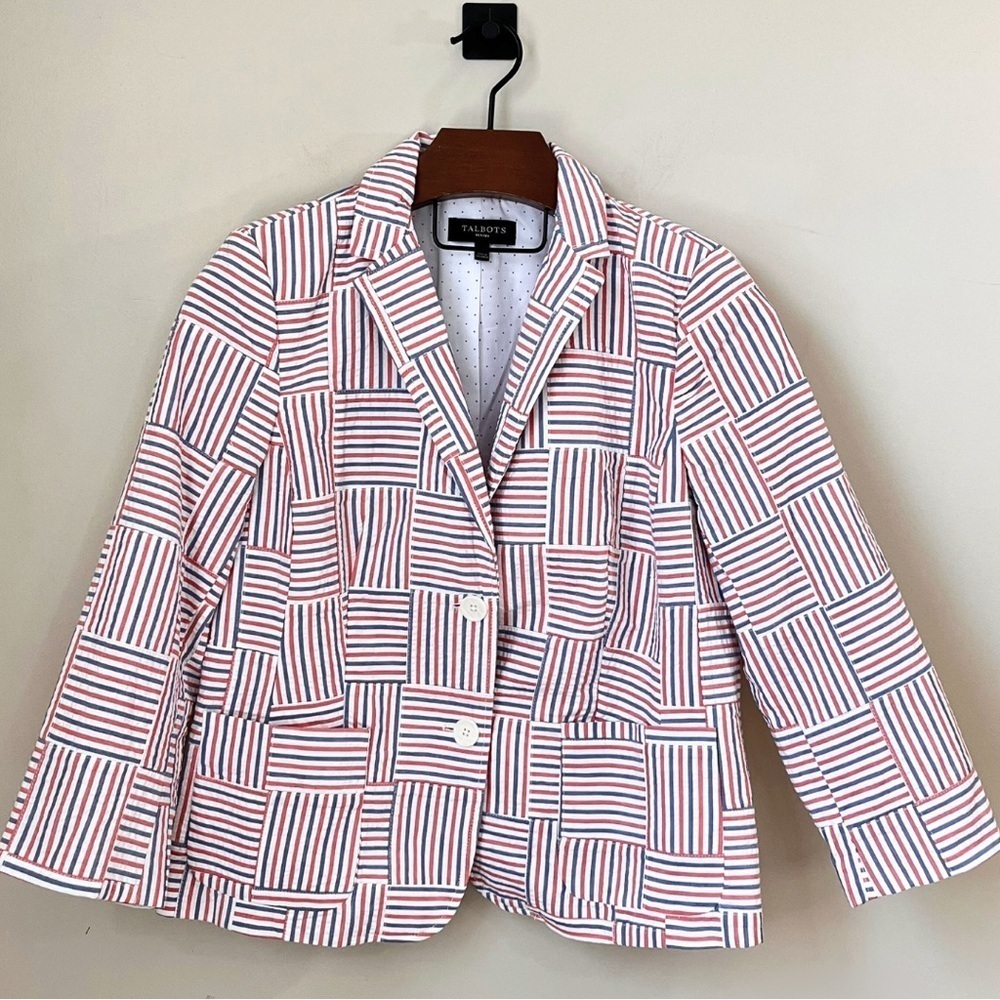 NWOT Talbots Petites Patchwork Seersucker Blazer - Picture 2 of 16